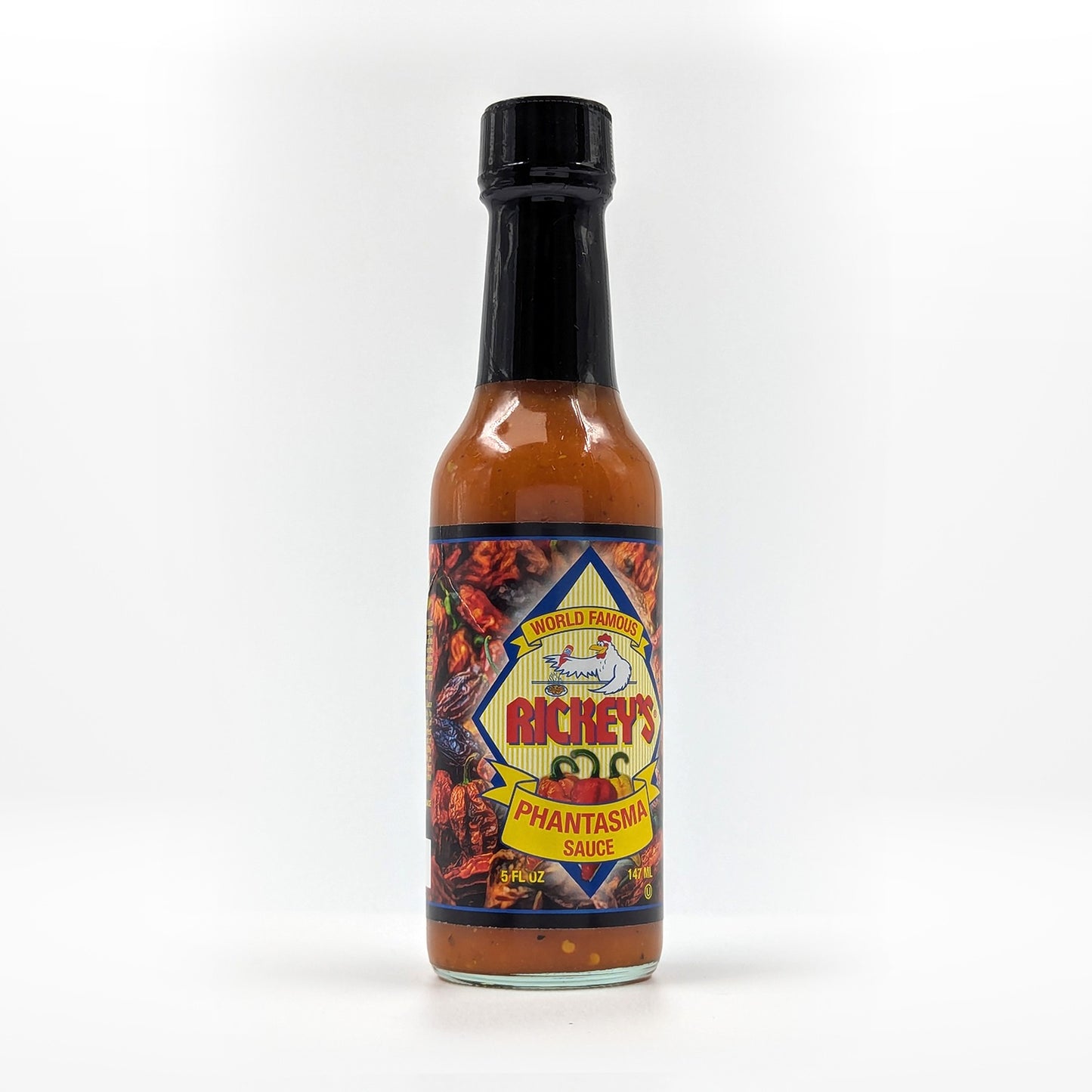Rickey's Phantasma Sauce at an angle on a white background