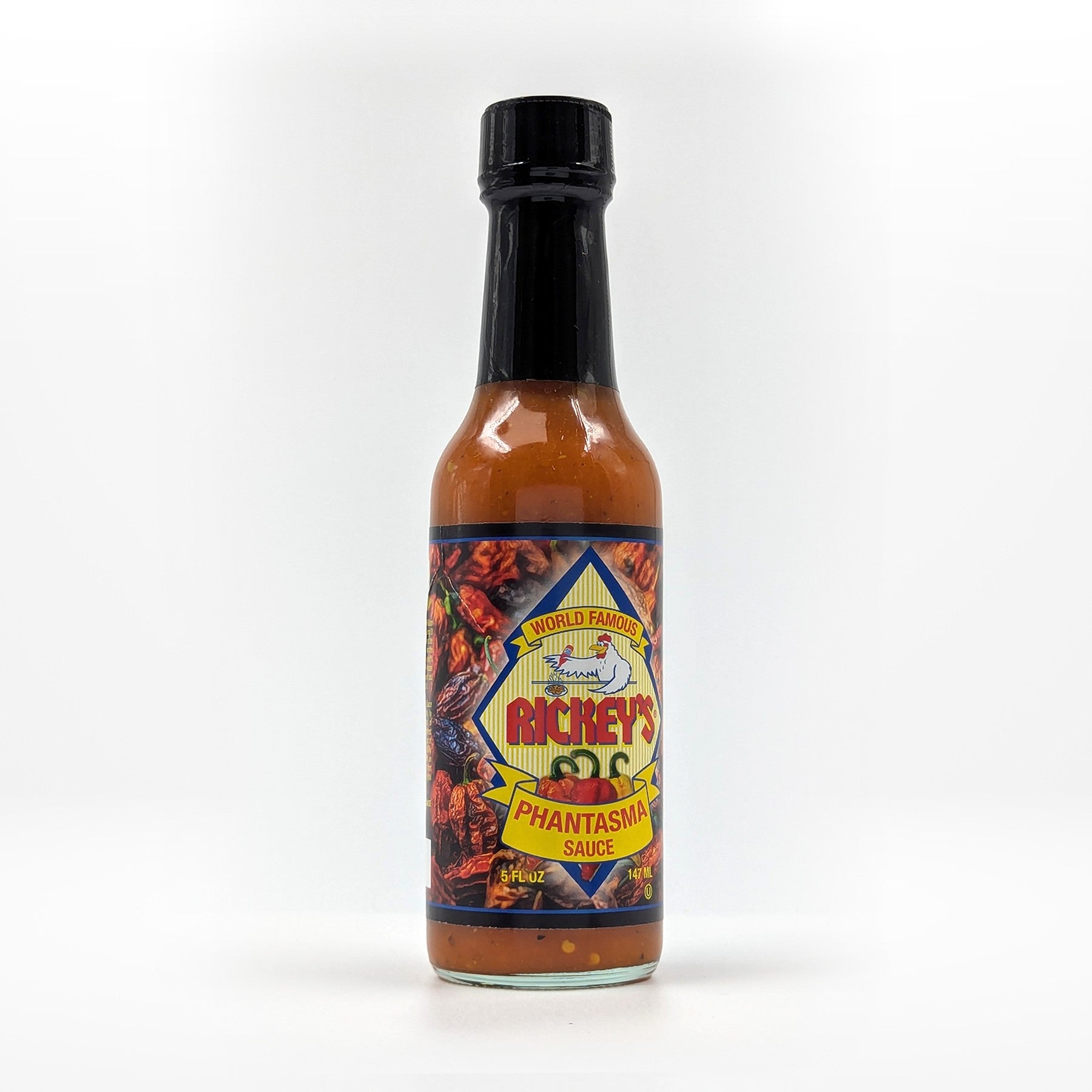 Rickey's Phantasma Sauce at an angle on a white background