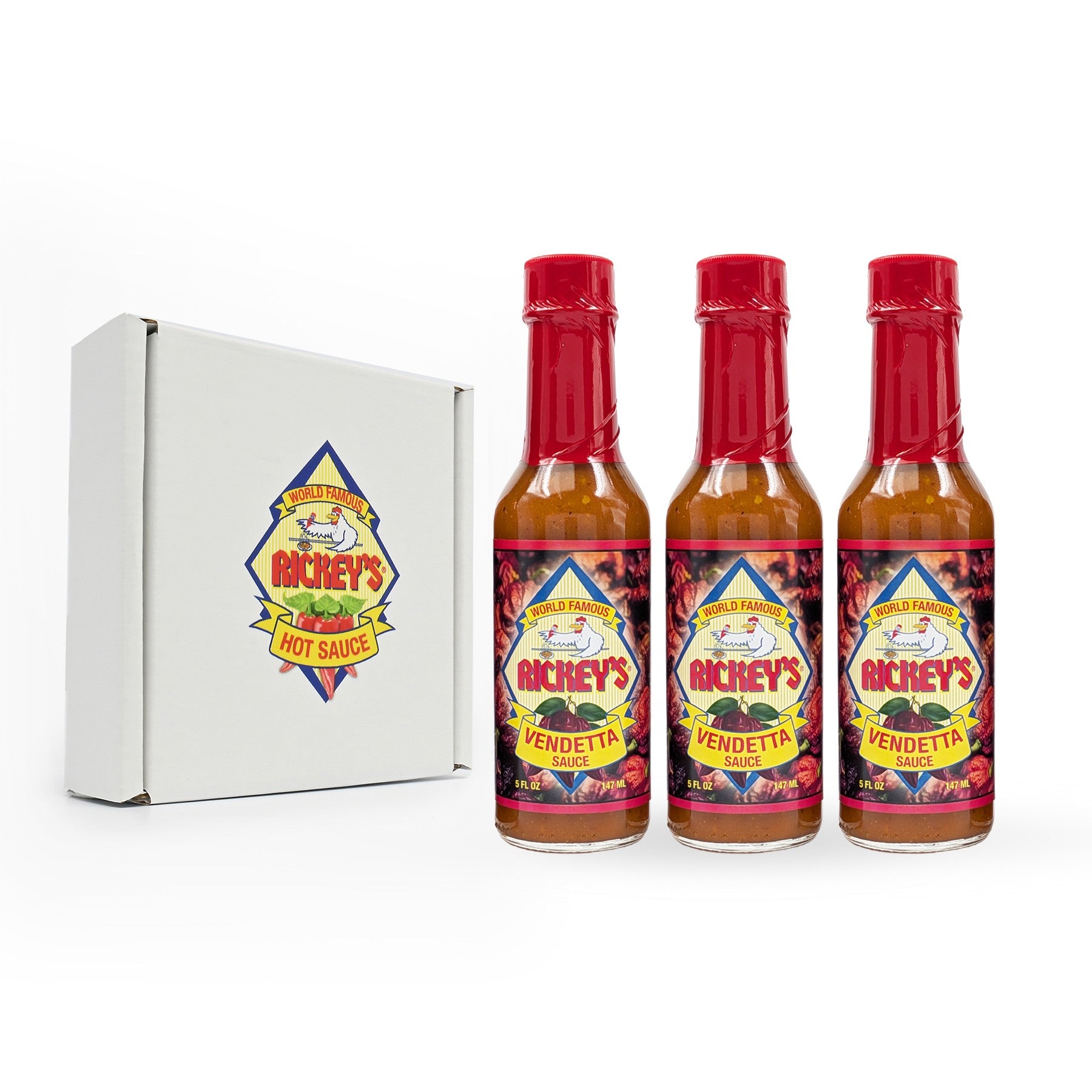Rickey's Vendetta Sauce and box for three pack