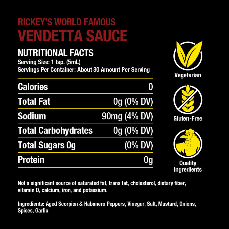 Rickey's Vendetta Sauce Nutrition Facts